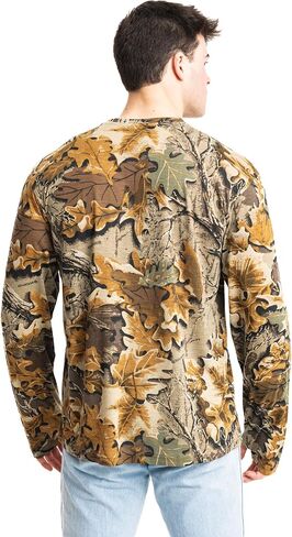 Realtree Camo Long Sleeve Hunting Shirt - Tee Midweight 100 ٪ Cotton Tee مع الأصفاد المضلعة - مثالية للملابس الخارجية والخارجية in Saudi Arabia