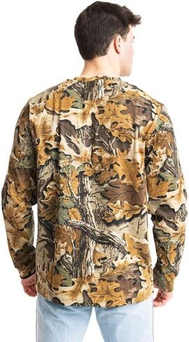 Realtree Camo Long Sleeve Hunting Shirt - Tee Midweight 100 ٪ Cotton Tee مع الأصفاد المضلعة - مثالية للملابس الخارجية والخارجية in Saudi Arabia