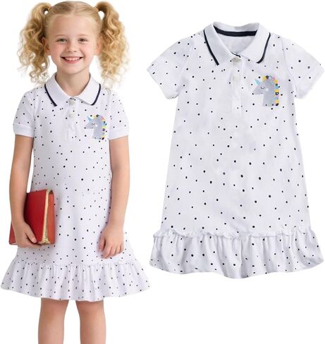 HILEELANG Girl Easter Polo Dress Short Sleeve Cotton Casual Button Closure School Playwear Ruffle Dresses in Saudi Arabia