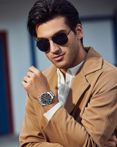 ساعات Sapphero Mens التناظرية Quartz Chronograph الساعات الفولاذ المقاوم للصدأ للرجال 50M الساعات المعصم للرجال مقاوم للماء مع عمل تقويمي فاخر الأعمال عرضة هدايا أنيقة للرجال in Kuwait