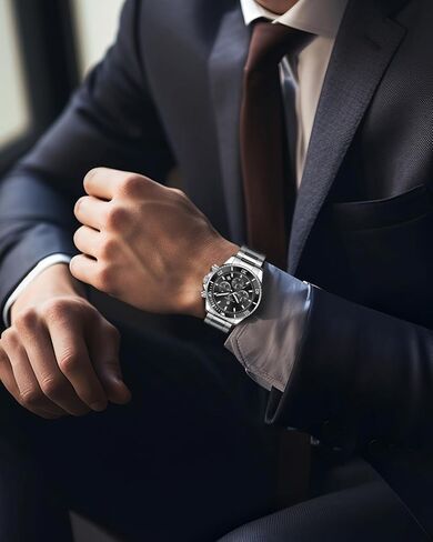 ساعات Sapphero Mens التناظرية Quartz Chronograph الساعات الفولاذ المقاوم للصدأ للرجال 50M الساعات المعصم للرجال مقاوم للماء مع عمل تقويمي فاخر الأعمال عرضة هدايا أنيقة للرجال in Kuwait