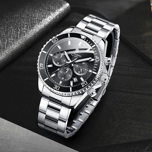 ساعات Sapphero Mens التناظرية Quartz Chronograph الساعات الفولاذ المقاوم للصدأ للرجال 50M الساعات المعصم للرجال مقاوم للماء مع عمل تقويمي فاخر الأعمال عرضة هدايا أنيقة للرجال in Kuwait