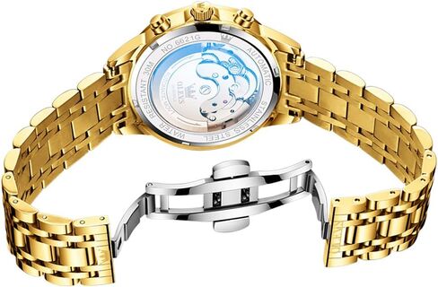 OLEVS Men Automatic Watch Diamond Skeleton Mechanical Luxury Self Winding Moon Phase Calendar Waterproof Wrist Watch for Men in Saudi Arabia