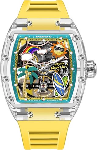 Pindu Automatic Watches for Men ، Tonneau revring style style watches for men mechanical 50m mater mens mens rease rease quipen qual in Saudi Arabia