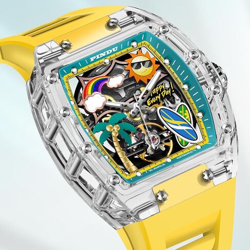 Pindu Automatic Watches for Men ، Tonneau revring style style watches for men mechanical 50m mater mens mens rease rease quipen qual in Saudi Arabia