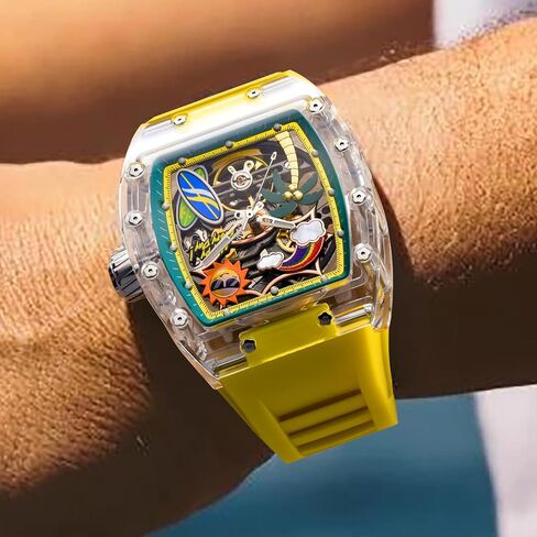 Pindu Automatic Watches for Men ، Tonneau revring style style watches for men mechanical 50m mater mens mens rease rease quipen qual in Saudi Arabia