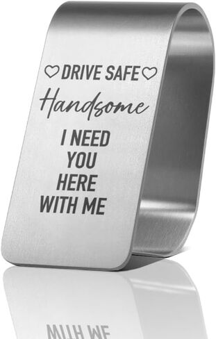 Drive Safe Handsome I Need You Here with Me Engraved Stainless Steel Car Visor Clip, Travels Visor Car Accessories for Men, Drive Safe Gifts for Couple Husband Dad Son Friend Driver in Saudi Arabia