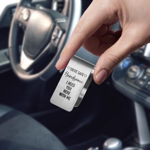 Drive Safe Handsome I Need You Here with Me Engraved Stainless Steel Car Visor Clip, Travels Visor Car Accessories for Men, Drive Safe Gifts for Couple Husband Dad Son Friend Driver in Saudi Arabia