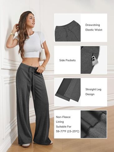 ATHMILE Sweatpants Women Fall Outfits Wide Leg Baggy Pants High-Waisted Drawstring Sweat Pants Fashion Joggers with Pocket in Saudi Arabia