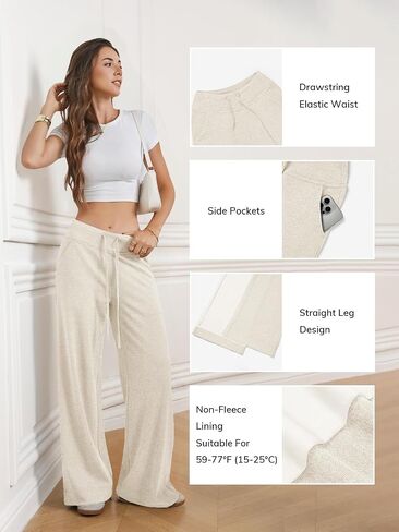 ATHMILE Sweatpants Women Fall Outfits Wide Leg Baggy Pants High-Waisted Drawstring Sweat Pants Fashion Joggers with Pocket in Saudi Arabia