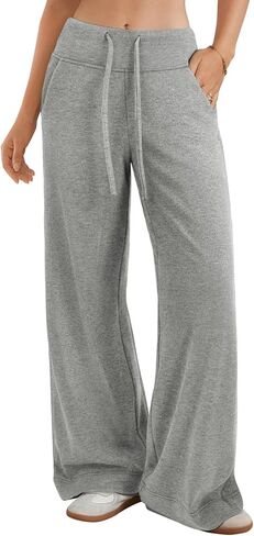 ATHMILE Sweatpants Women Fall Outfits Wide Leg Baggy Pants High-Waisted Drawstring Sweat Pants Fashion Joggers with Pocket in Saudi Arabia
