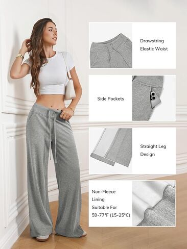 ATHMILE Sweatpants Women Fall Outfits Wide Leg Baggy Pants High-Waisted Drawstring Sweat Pants Fashion Joggers with Pocket in Saudi Arabia