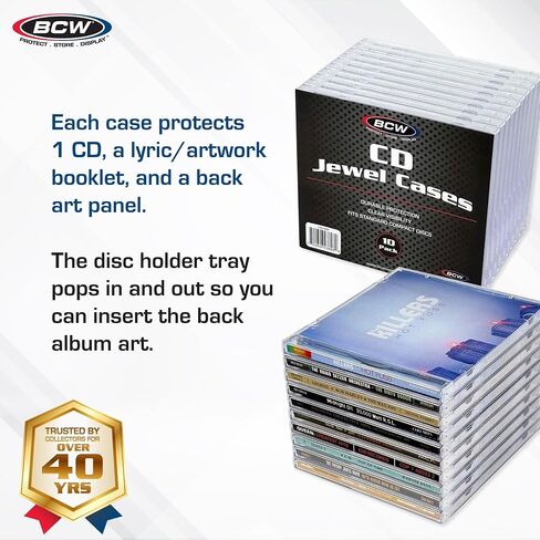 BCW CD Jewel Cases 10 Pack | Single CD Jewel Case | Protects CDs | Classic Design CD Cases | Compact Storage | Standard Jewel Case Dimensions | Perfect for CD Collection Organization in Saudi Arabia