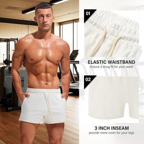 AMY COULEE Mens Workout Shorts 3 inch Cotton Gym Shorts Casual Lounge Short Pants with Pockets in Kuwait