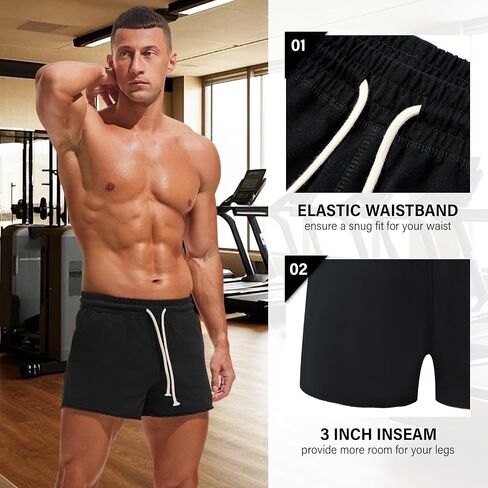 AMY COULEE Mens Workout Shorts 3 inch Cotton Gym Shorts Casual Lounge Short Pants with Pockets in Kuwait