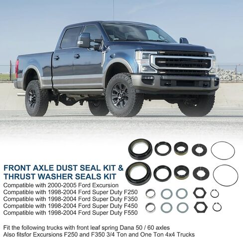 Front Axle Vacuum Knuckle Seal & Outer Tube Oil Seals Kit Compatible with Ford Super Duty F250 F350 F450 F550 Dana Super 60 2005-2019 Replace #2017426 2014835 54983 (6Pcs) in Kuwait