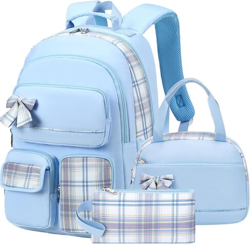Girls Backpack,3pcs Backpack with Lunch Box Pencil Case Set 15.6 Inch Laptop School Bag Kids Kindergarten Elementary College Bags Large Bookbag for Teen Women Students Casual Travel Daypacks Black in Kuwait