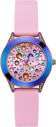 GUESS Women's 34mm Watch - Pink Strap Pink Dial Iridescent Case in Saudi Arabia
