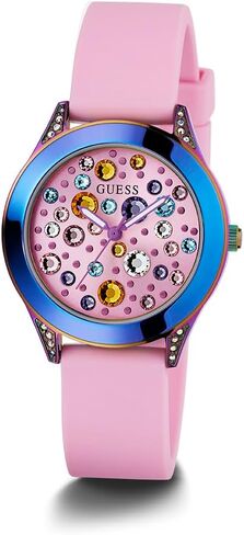 GUESS Women's 34mm Watch - Pink Strap Pink Dial Iridescent Case in Saudi Arabia