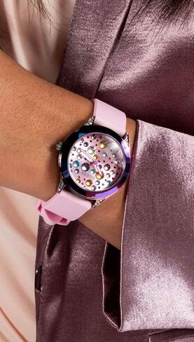GUESS Women's 34mm Watch - Pink Strap Pink Dial Iridescent Case in Saudi Arabia