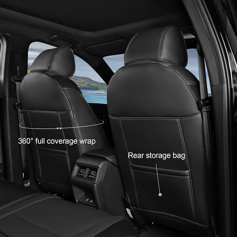 أغطية مقعد CRV لـ Honda CRV 2023 2024 2025 غطاء مقعد السيارة الجلدي مجموعة كاملة لشاحنات سيارات الدفع الرباعي ، وسادة مقعد السيارة المقاومة للماء ، جلد فو (أسود) in Kuwait