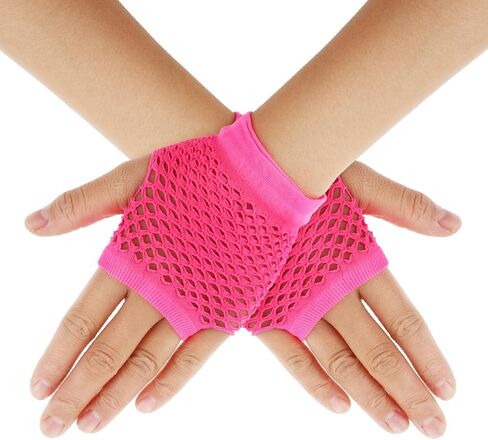 Lusofie Short Fingerless Fishnet Gloves for Women Kids 90s Party Net Mesh Neon Fingerless Gloves for 80s Halloween in Kuwait
