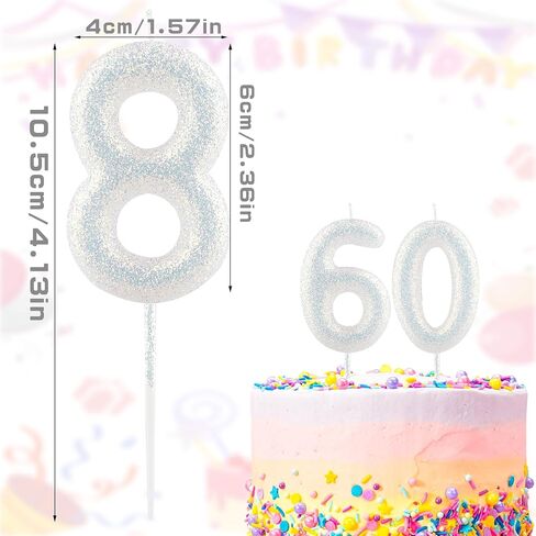 Birthday Candle Number 30 White Iridescent 30th Glitter Birthday Candles Cake Topper Decorations for Party Celebration Decor Supplies in Kuwait