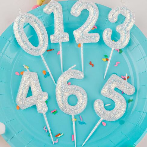 Birthday Candle Number 30 White Iridescent 30th Glitter Birthday Candles Cake Topper Decorations for Party Celebration Decor Supplies in Kuwait