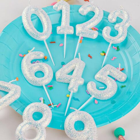 Birthday Candle Number 30 White Iridescent 30th Glitter Birthday Candles Cake Topper Decorations for Party Celebration Decor Supplies in Kuwait