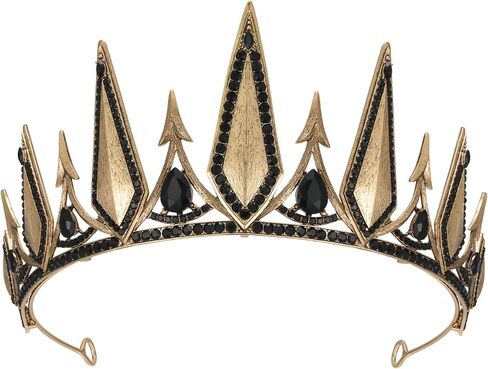 SWEETV Gothic Crowns for Women Black Tiara Queen Crown Witch Hair Accessories for Costume Halloween Prom Party, Gold in Kuwait