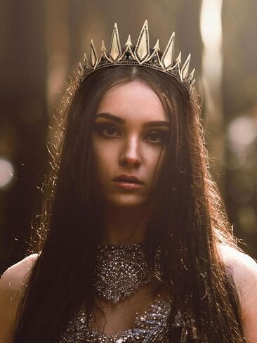 SWEETV Gothic Crowns for Women Black Tiara Queen Crown Witch Hair Accessories for Costume Halloween Prom Party, Gold in Kuwait