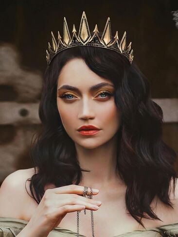 SWEETV Gothic Crowns for Women Black Tiara Queen Crown Witch Hair Accessories for Costume Halloween Prom Party, Gold in Kuwait