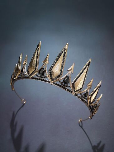 SWEETV Gothic Crowns for Women Black Tiara Queen Crown Witch Hair Accessories for Costume Halloween Prom Party, Gold in Kuwait