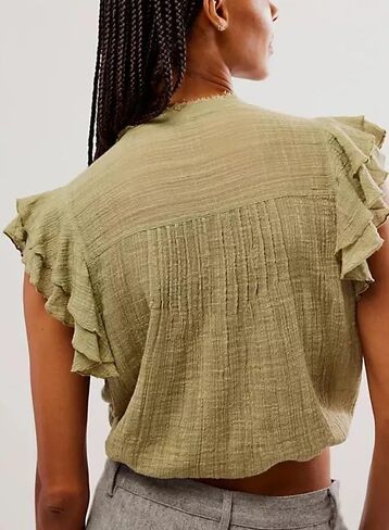 Women Summer Cute Button Shirt Y2K Low Cut V-Neck Short Sleeve Ruffle Trim Blouse Top Y2K Going Out Shirt Streetwear in Kuwait