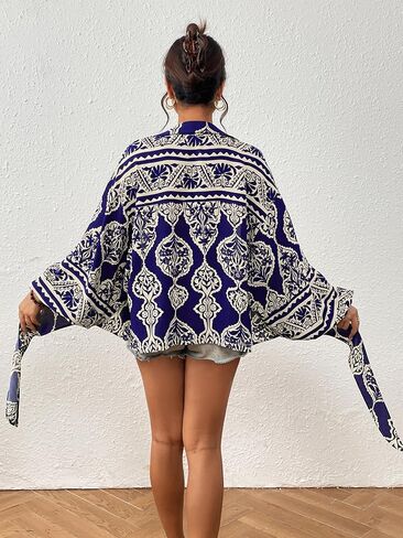 Eddoyee Women's Deep V Neck Tie Front Knot Wrap Tops Long Lantern Sleeve Casual Boho Blouses Loose Tunic Self-tie Shirts in Kuwait