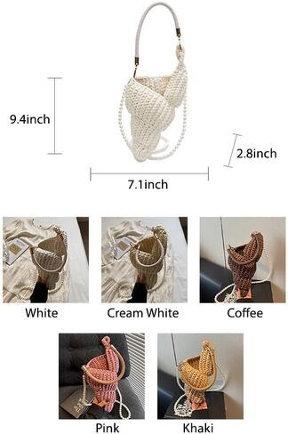 Handwoven Fashion Seashell Bag - Stylish & Unique Boho Clutch with Pearl Strap, Leather Handle & Premium Hardware in Saudi Arabia