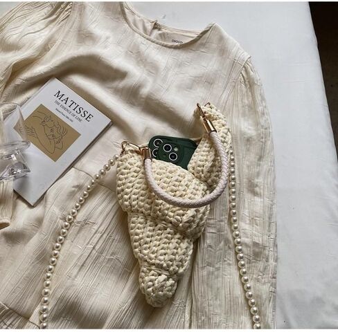 Handwoven Fashion Seashell Bag - Stylish & Unique Boho Clutch with Pearl Strap, Leather Handle & Premium Hardware in Saudi Arabia