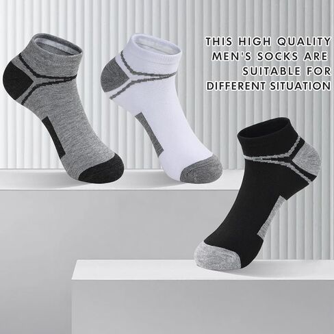 12 Pairs Men's Ankle Athletic Running Socks, Cushioned Wicking Anti-Blister Low Cut Sports Socks with Tab in Saudi Arabia