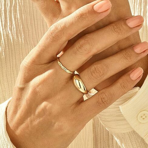 ASCOMY Chunky Croissant Dome Rings for Women 14K Gold Plated Thick Twisted Rope Signet Love Heart Braided Statement Rings Dainty Vintage Dome Croissant Stacking Ring for Everyday Jewelry Gifts in Kuwait