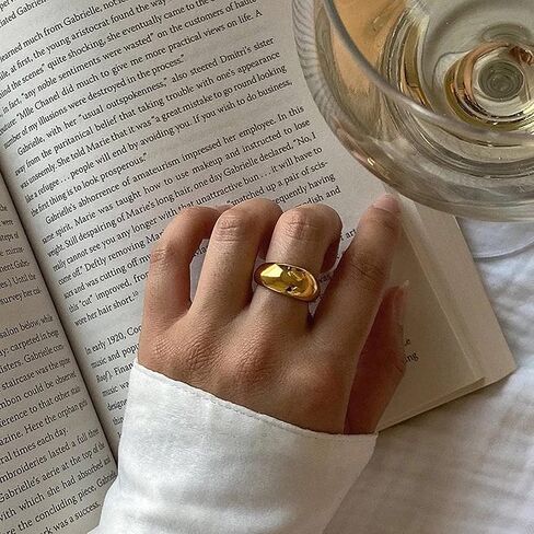 ASCOMY Chunky Croissant Dome Rings for Women 14K Gold Plated Thick Twisted Rope Signet Love Heart Braided Statement Rings Dainty Vintage Dome Croissant Stacking Ring for Everyday Jewelry Gifts in Kuwait