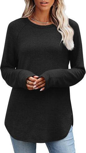 OFEEFAN قمصان طويلة الأكمام للنساء فضفاضة ملائمة قمم سترة الأنبوب أفلام الطاقم السترات السترات المنقوقة تسقط ملابس الملابس 2025 in Saudi Arabia