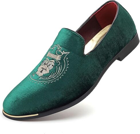 LCQL Men's Slip-On Embroidery Penny Loafers Flat Boat Shoes for Driving Walking Wedding Outdoor Indoor Size 7-14 in Kuwait