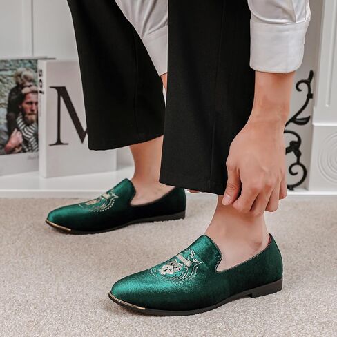LCQL Men's Slip-On Embroidery Penny Loafers Flat Boat Shoes for Driving Walking Wedding Outdoor Indoor Size 7-14 in Kuwait