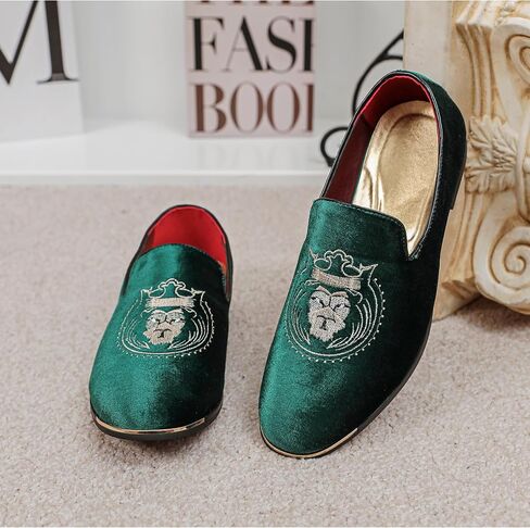 LCQL Men's Slip-On Embroidery Penny Loafers Flat Boat Shoes for Driving Walking Wedding Outdoor Indoor Size 7-14 in Kuwait
