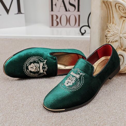 LCQL Men's Slip-On Embroidery Penny Loafers Flat Boat Shoes for Driving Walking Wedding Outdoor Indoor Size 7-14 in Kuwait