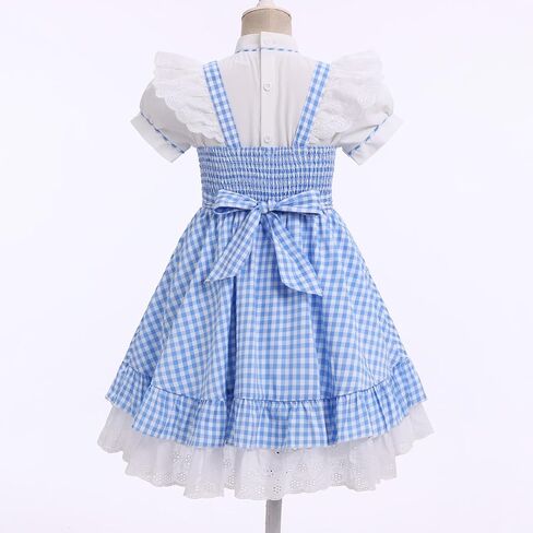 OBEEII Kids Girl Blue and White Checked Dress Bows Summer Casual Short Sleeve Blue Gingham Dress in Saudi Arabia