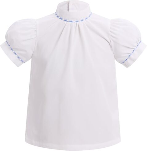 OBEEII Kids Girl Blue and White Checked Dress Bows Summer Casual Short Sleeve Blue Gingham Dress in Saudi Arabia