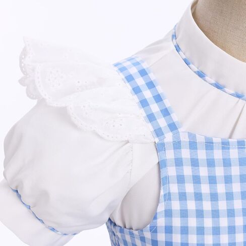 OBEEII Kids Girl Blue and White Checked Dress Bows Summer Casual Short Sleeve Blue Gingham Dress in Saudi Arabia