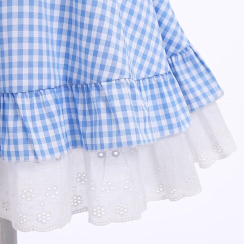 OBEEII Kids Girl Blue and White Checked Dress Bows Summer Casual Short Sleeve Blue Gingham Dress in Saudi Arabia