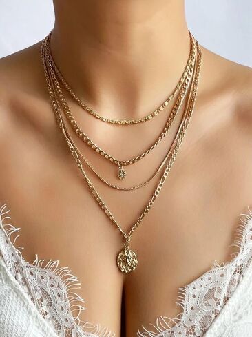 Layered Chain Necklace for Women，Pendant Stackable Jewelry,for Wedding, Party, Everyday Gifts in Saudi Arabia
